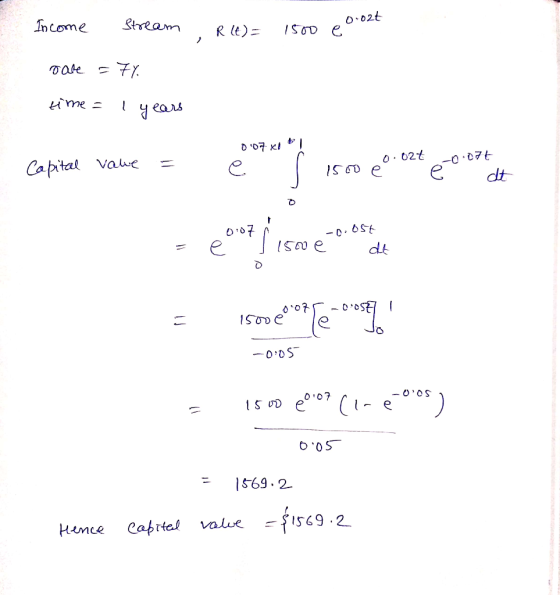 D、02 Income 3tream R lt)- Hme y ears o 02 O. Capital Vauee edt Sc e 0 07 6.0ST 1569.2-