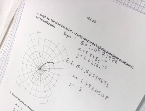 10.4 quiz 0 1. Graph one-half of the first leaf of r -2sink0) and gi and the ending point. and give the beginning poi nt (po