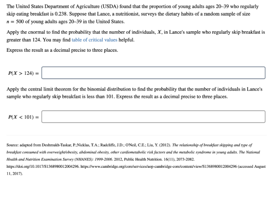 The United States Department of Agriculture (USDA) found that the proportion of young adults ages 20-39 who regularly skip ea