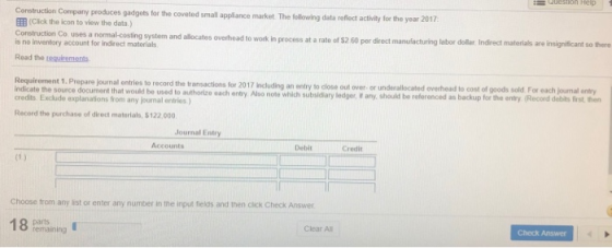 Construction Company (Cick the icon to view the data ) produces gadgots for the coveted small appliance market. The following