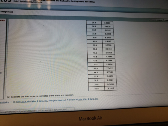 Help ISy Beadsdics and Probabilty for Engineers, 6th Edltlorn Assignment RCES PRINTER VERSIONB 30.9 28.9 35.9 31.5 5.8980 5.6