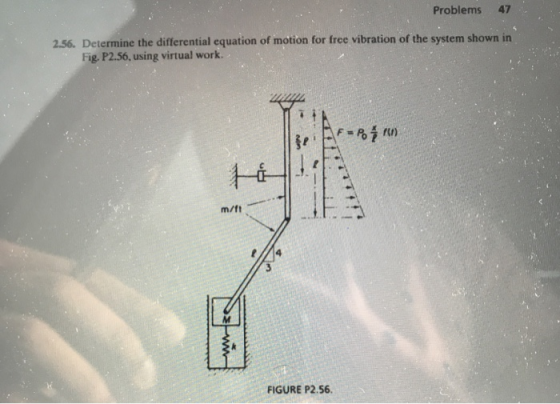 Problems 47 2.56. Determine the differential equation of motion for free vibration of the system shown in Fig. P2.56, using v