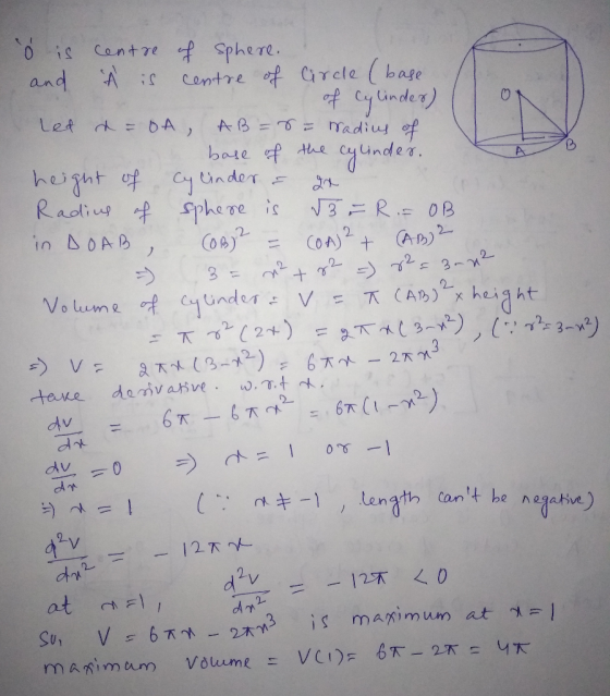 5! 0 A and f Contre Sphere. centre of CiTcle (base ofCy linder) AB = =adiu of inder Let bA) bare f heipat ofCyUnder Radius ph