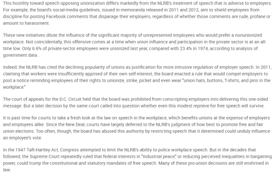 This hostility toward speech opposing unionization differs markedly from the NLRBs treatment of speech that is adverse to em