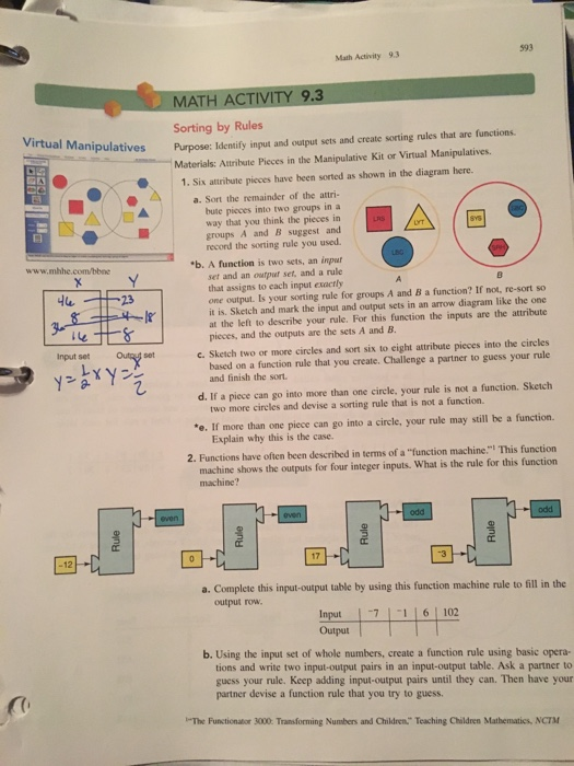 593 Math Activity 93 MATH ACTIVITY 9.3 Sorting by Rules Materials: Attribute Pieces in the Manipulative Kit or Virtual Manipu