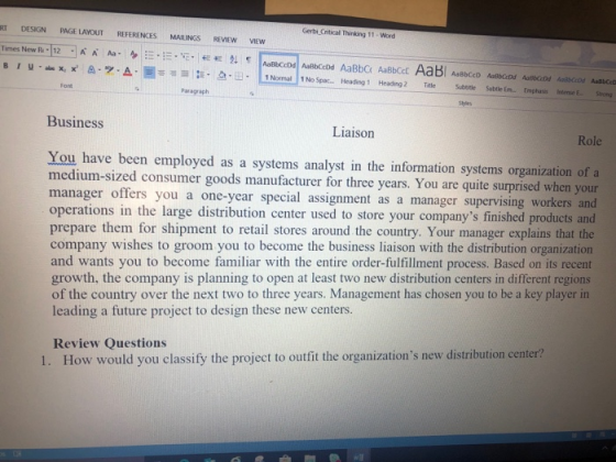 Gerbi Critical Thinking 11-Word DESIGN RT PAGE LAYOUT REFERENCES MAILINGS REVIEW VIEW Times New R 12 A A Aa- AalbCcDd AaßbCeD