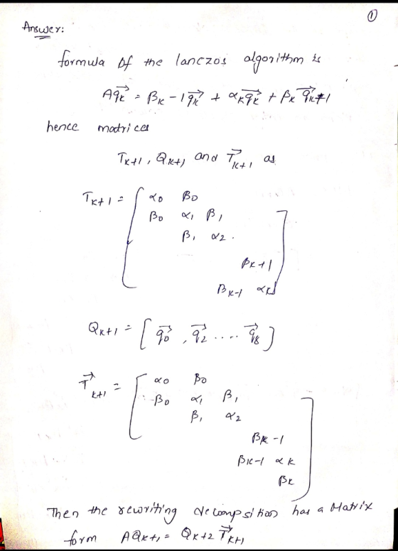 forma of the lanczos algo Hom i hence matri cer Tri, arey and , a IC kt, - 42 fSr 차)