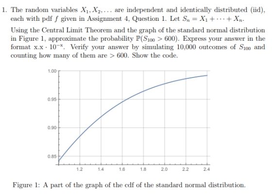 1. The random variables Xi, X2,.. are independent and identically distributed (iid), each with pdf f given in Assignment 4, Q