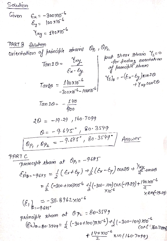 Solutn Given PART B SoluHon put Shear hain -o for finding of henncile tra y Ex-y mentahoo Tan 2 0 1оx10-в Tando -30оx/0 -/obr