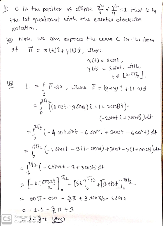 y- C in t porttton o ellipse 1 that to in the 1st quadrant with th Counten clockwsise rcotation N ow, We Cam expross Fho curv
