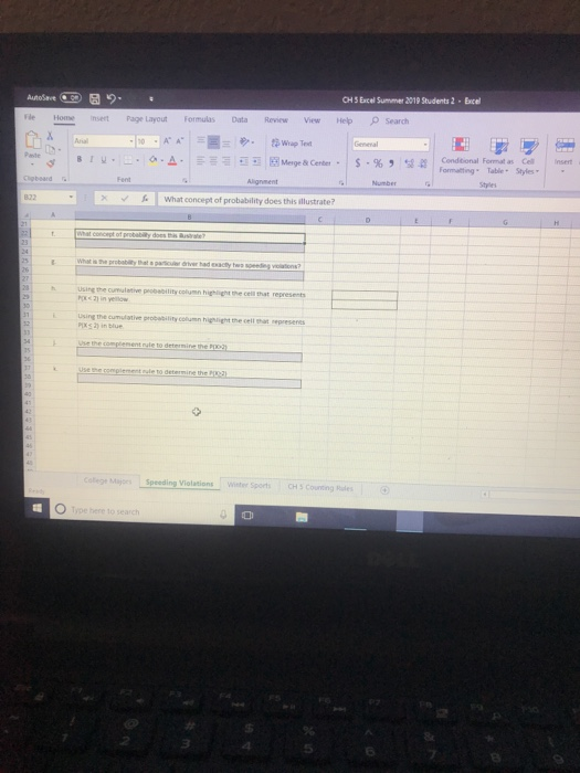 CH 5 Excel Summer 2019 Students 2 Excel AutoSave oe pSearch Help Data Review View Formulas Fle- Home insert Page Layout GTTT