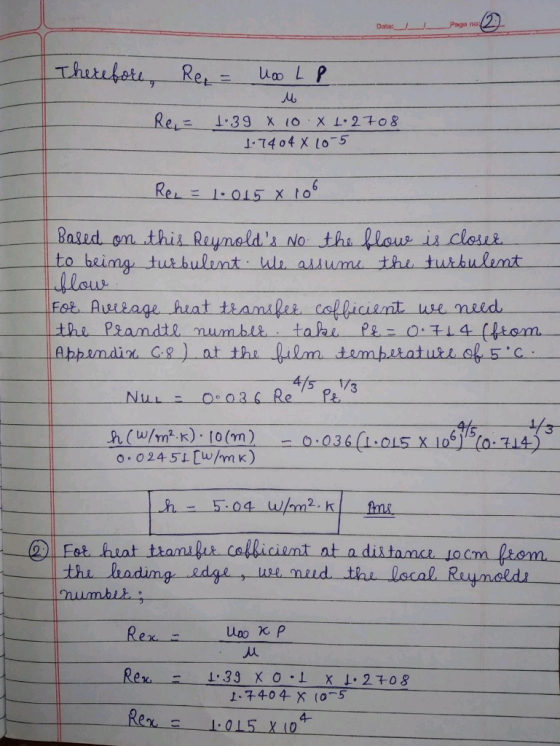 1-7404 X 10-5 Reymelds No thi lous is clos to beimg tutbulent wli asuume the turbulent Fot Avazage hiat tramaler cofficiant