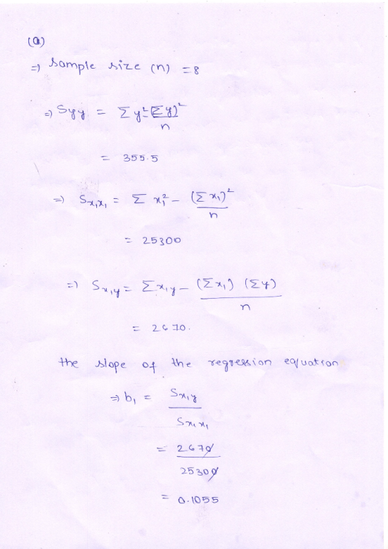 a) = 355, 5 2530口 the slope the re?e%. ion equat ron 04 거 S74 거! 2 4 39 2530 0.1055