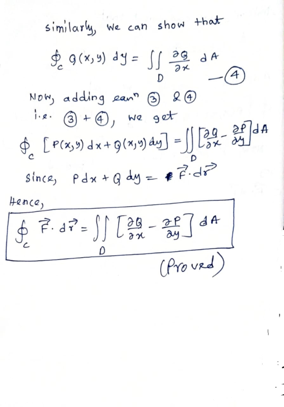 sinilarly We can show that 9(x,) dy Now adding 2 (4 We get +(4 3 = || L2%- Pee Pa)gaJ [P(x,) dx+9(%y9) du D Since Hence dA ay