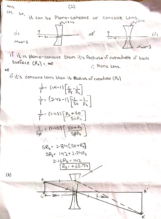 Ans La, S tt can be Plano- concove o Concave Lens. 3 o Mar-1 t is plan o-conc ave thns Rodiuso cusrvosure of back . Plune Le