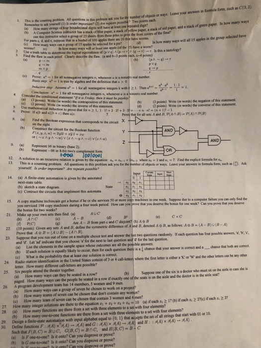 i pmu r the number of objøcts or ways. Leave your answers in fornsiala form, such as C(3, 2) nporkan?(2) Are repeats poasib T