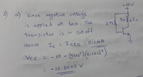 - iov 3 a Since negative voltage 0 is applied at base The 3H in cut off transistor is 0.0o 05 V