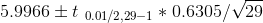 5.9966 \pm t_{\ 0.01/2, 29 -1} * 0.6305/\sqrt{ 29}