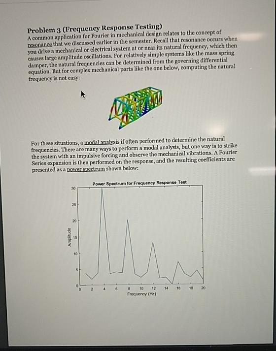 Problem 3 (Frequency Response Testing) A common application for Fourier in mechanical design relates to the concept of resona