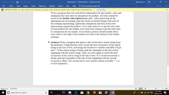 Assignment3 - Protected View - Saved to this PC ejembi jeremy X File Home Insert DesignLayout References MailingsReview View