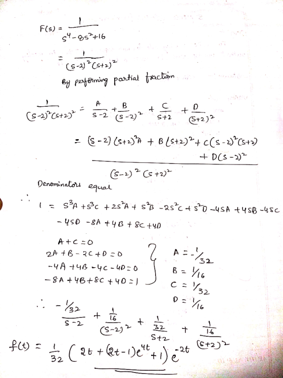 F(s) - 2. 2 arial A- (S-2)S+2 Denominalou equal 32 /6 32 l6 2 S-2 32ナー74 S-2) 3 2.