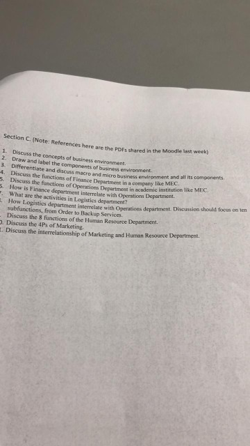 Section C. (Note: References here are the POFS shared in the Moodle last week) Discuss the concepts of business environment 2