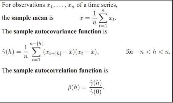For observations r1,.. . , Vn of a time series, i=-Σ he sample autocovariance function is Ct. the sample mean is for -n <h< n