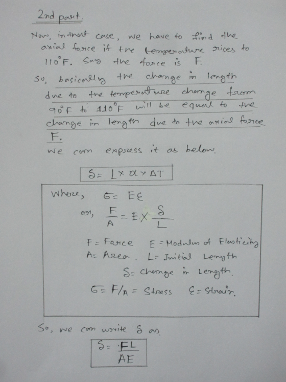 2nd past No, tm th case, axial fonce it tre teper ature ices to 110 F. Sa fnd the we have to the fonce is change in length tr