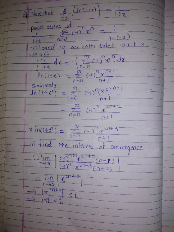 d Nate that 12 pawer series oh 1-(-1) on both sides wrt-x abegicaling we 1t 020 n smittarty In (14x) こン 20t 2 C-1) n+ Etuo n=