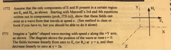 Assume that the only components of E and H present in a certain region are Ex and H,,as shown. Starting with Maxwells 3rd an