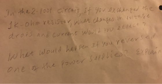 Jn the 2-100f aircit It you er hnfed the JK-ohm resist t changes in olte drops and Current woul you expece7 What would harpen