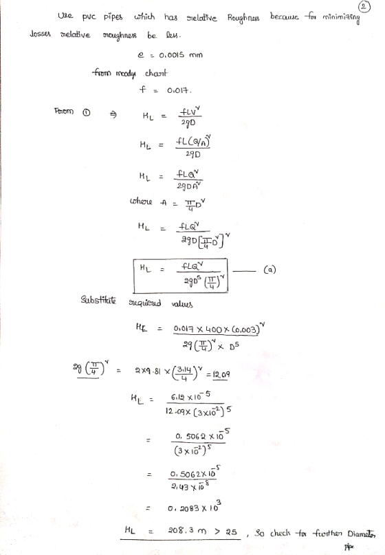 UXe puC Pipes hich has ieladtive Roughnas becauic fou ninimiang fn meody chant CLCGfA) 2. 29DA 2(D 12.09x (3xo O, 5062 x 10 3