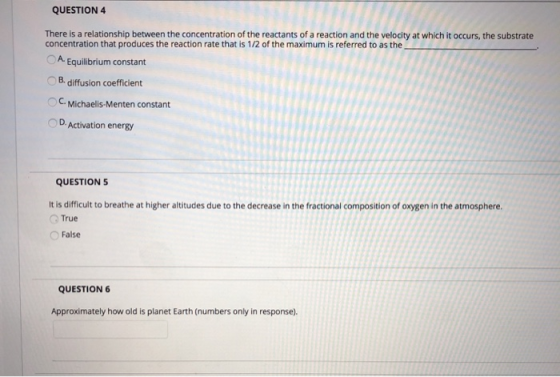 QUESTION4 There is a relationship between the concentration of the reactants of a reaction and the velocity at which it occur