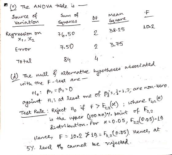 :Re rearm on La2 6.50 7. 50 8-1 2 38.25 Ervov 2 3.75 To tal (a) The nul atternative withthe F-hat are- 2,2