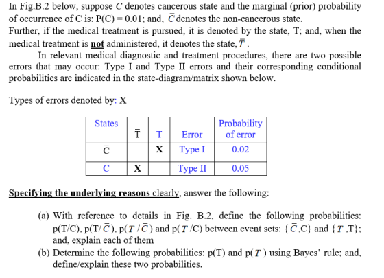 In Fig.B.2 below, suppose C denotes cancerous state and the marginal (prior) probability of occurrence of C is: P(C)-0.01; an