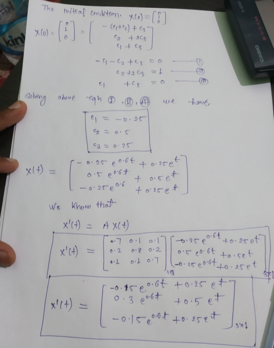 Solving above -egn①⑥⑥ we -have, x14) = we know that 以 0.16.7 0.6 0. 25T e