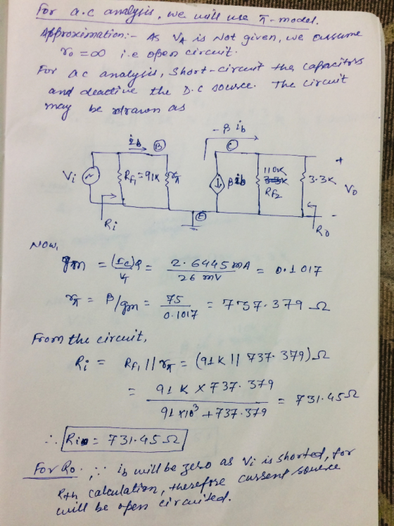 and leactr zhe D.coeceThe circust be 叶 11 Ox IK Now 26 mv 7rm From thu cireuit, k:= RF1 //Tr_ (gik. I 193t. 3부9)_c2 For o .