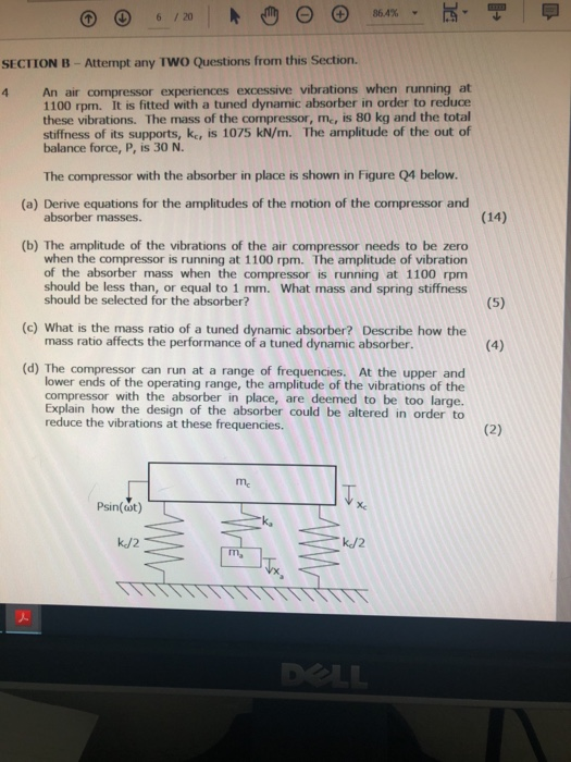 6 720 SECTION B- Attempt any TWO Questions from this Section. 4 An air compressor experiences excessive vibrations when runni