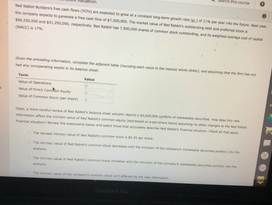 Search this course CK valuation Red Rabbit Bilderss free cash flows (FCFs) are expected to grow at a constant long-term grow