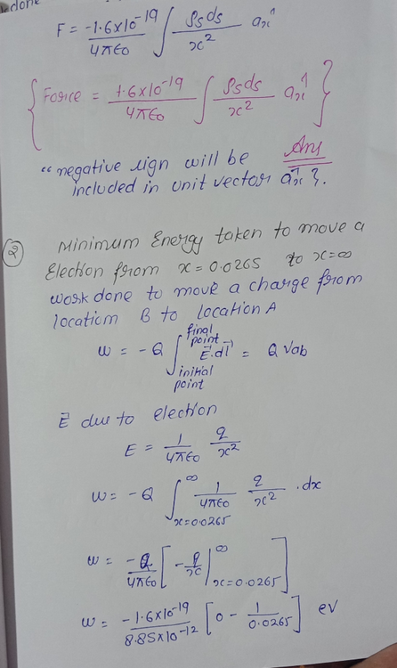 clorie 2 C 2 20 yTEo ds 2. 2C te megative uign will be ny included in unit vectos aat 7. Minimum Eneral token to move o Elech