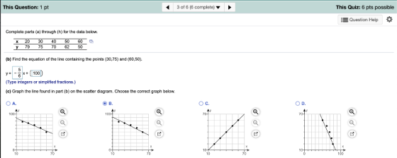 3 of 6 (6 complete) This Question: 1 pt This Quiz: 6 pts possible Question Help Complete parts (a) through (h) for the data b