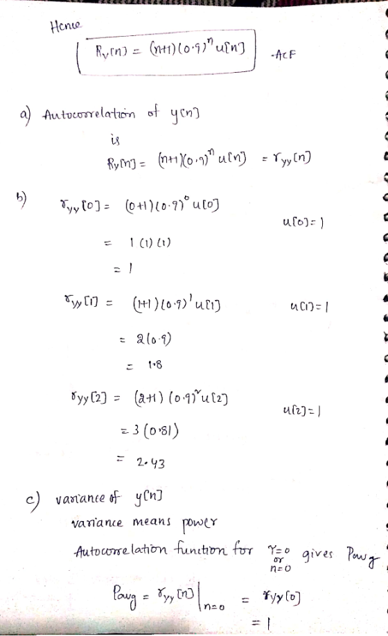 Hente R.yrm) )ouinJ a) Autocorelaton ot ucn) Tyn) RYMJ = Tyy toJ (01)0) uto +1)o-u yy 2) (an) (o1ut2) (19.0) 2.43 vantanee o