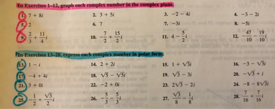 In Exercises 1-12, graph each complex number in the complex plane 3. -2 4i 2 2. 3 5i 7.-3i 8.-5i 6. 7 47 19 7 15 2 11 2 12. 1