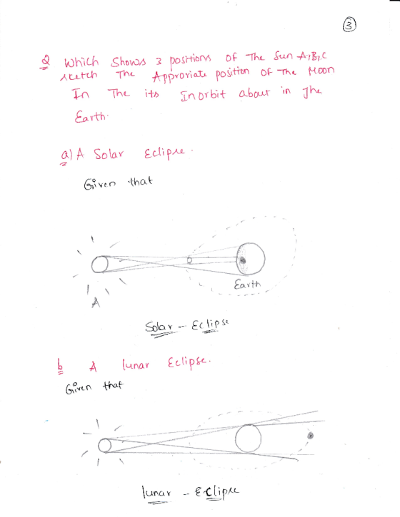 Which Shows 3 posrtion of -The sun-A,B, c In The Inrbit abour in Carth A Solar Eclipa Given that Eavth una Eclips Gven thaf l