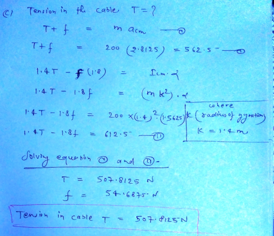 Ten s lon inte T=? cable, C? T + 200 (2.8125) 562-5 ⑦ cu kere 2054 ·チ Ten ran in cable T = 504, eiL5N