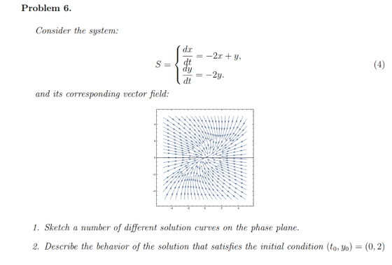 Problem 6. Consider the system: y. and its corresponding vector field: 1. Sketch a number of different solution curves on the