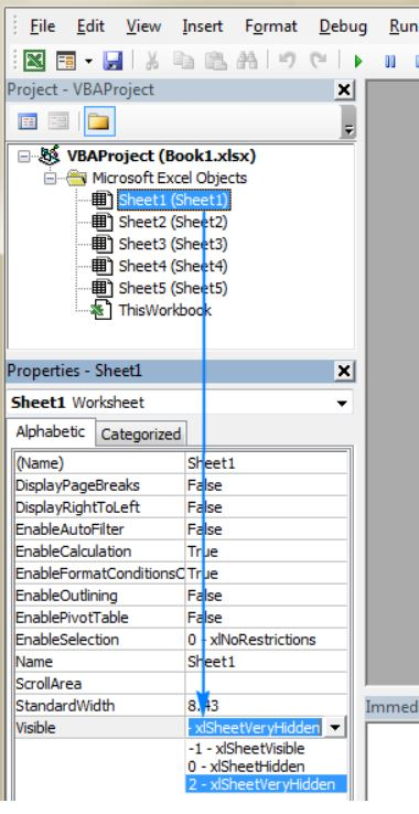 Eile Edit View Insert Format Debug Run Project -VBAProject X VBAProject (Book1.xlsx) Microsoft Excel Objects Sheet1 (Sheet 1)