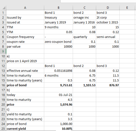 Bond 1 treasury January 1 2019January 1 2016 october 1 2015 9 months bond 3 2t corp bond 2 2 Isuued by 3 issued at 4 TTM 5 YT