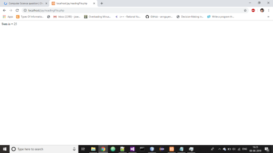 UComputer Science question | Che localhost/jay/readingFile.php x X localhost/jay/reading File.php Apps C Types Of Informatio.