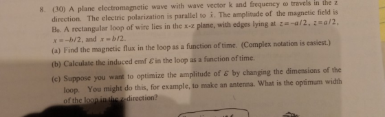 8. (30) A plane electromagnetic direction. The electric polarization is parallel to i. The amplitude of the magnetic field is